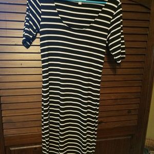 Black and white striped knee length dress